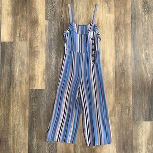 Blue, Magenta striped jumpsuit.